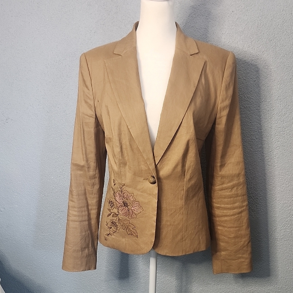 Apt. 9 Khaki Embroidered Single-Button Blazer